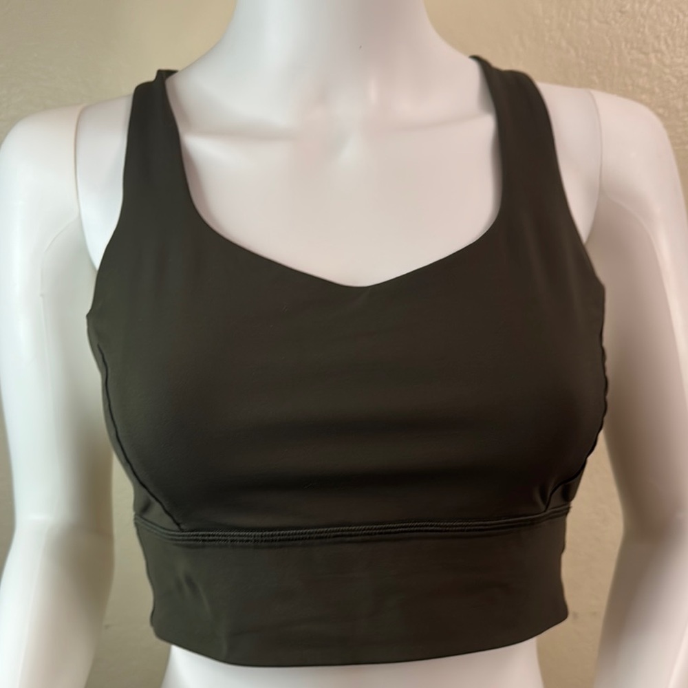 Lululemon sports bra olive green free to be serene long line size 8